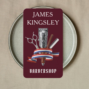 Professional Barber Luxury Burgundy Barbershop Business Card