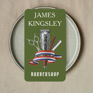 Professional Barber Luxury Moss Green Barbershop Business Card