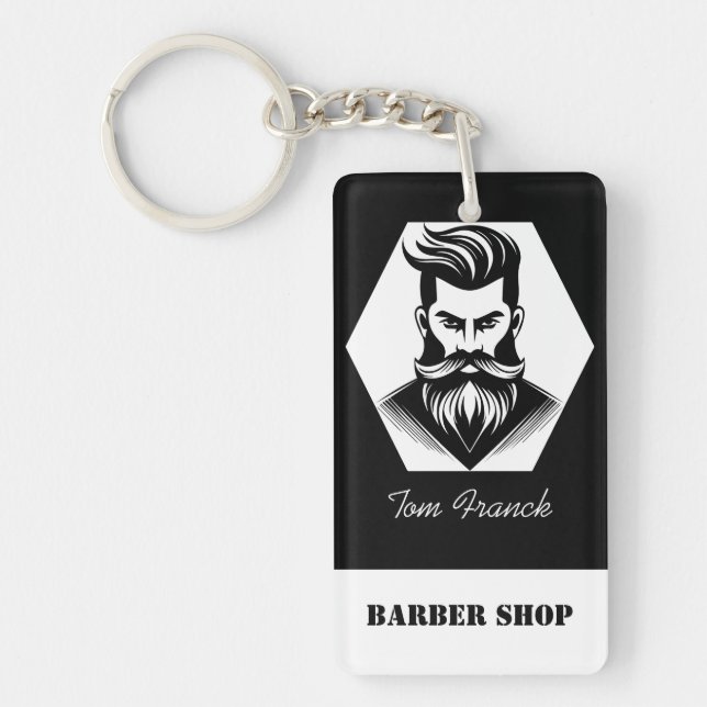 Professional Barber Shop black&white Keychain (Front)