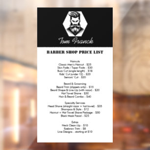 Professional Barber Shop black&white Price List Window Cling