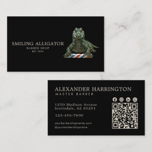 Professional Barber Shop Emerald Alligator Qr Code Business Card