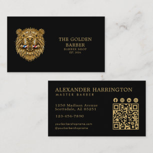 Professional Barber Shop Golden Beaver Qr Code Business Card