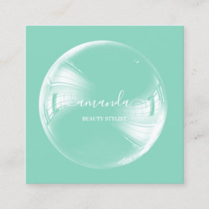 Professional Beauty Makeup Logo Bubble Green Square Business Card