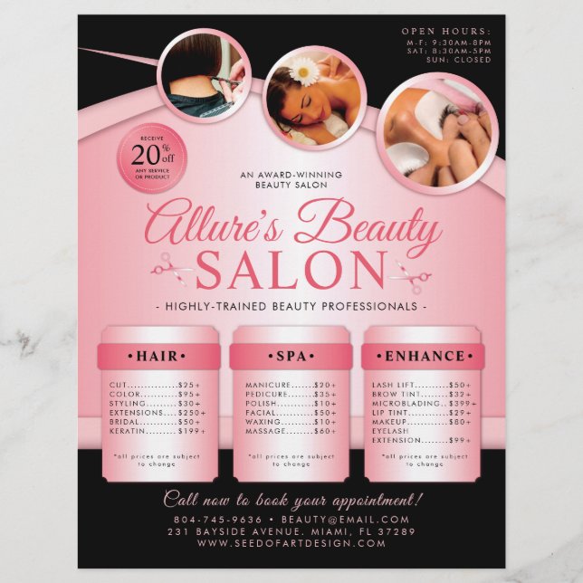 Professional Beauty Salon Price List Flyer (Front)