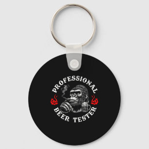 Professional Beer Tester Funny Drinking Monkey Quo Keychain