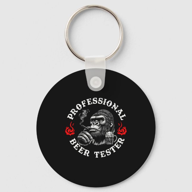 Professional Beer Tester Funny Drinking Monkey Quo Keychain (Front)