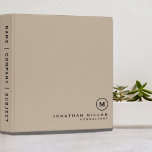Professional Beige & Black Monogram Initial Binder<br><div class="desc">Modern professional binder features a minimal design in a classic beige and black colour palette. Custom name presented in the lower right hand corner in stylish simple font with a complimentary minimal monogram medallion. Shown with a custom name and monogram initial on the front in modern typography, this personalized business...</div>