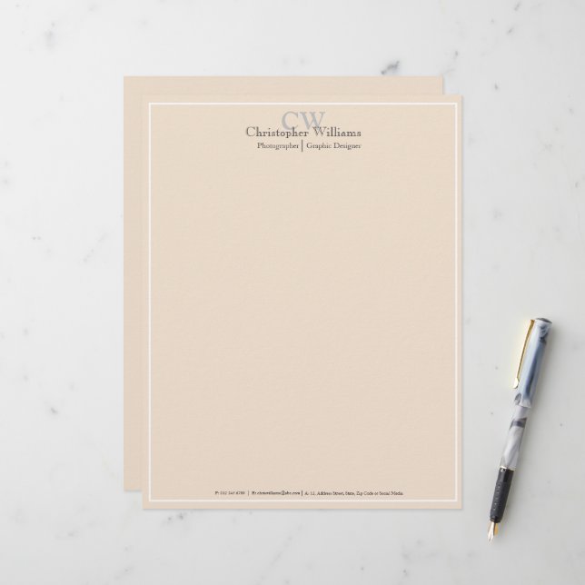 Professional Beige Minimalist Letterhead (Front/Back In Situ)