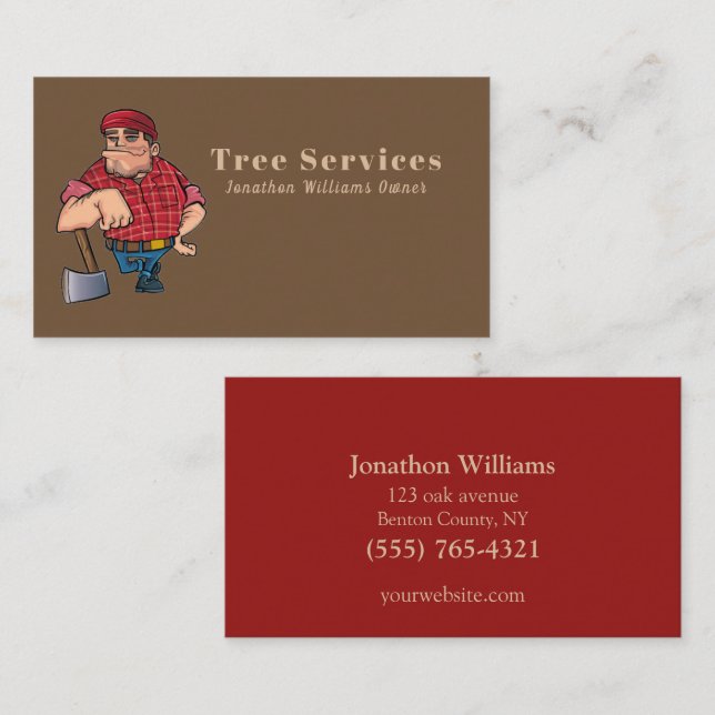 Professional Beige & Red Tree Service Guy Business Business Card (Front/Back)