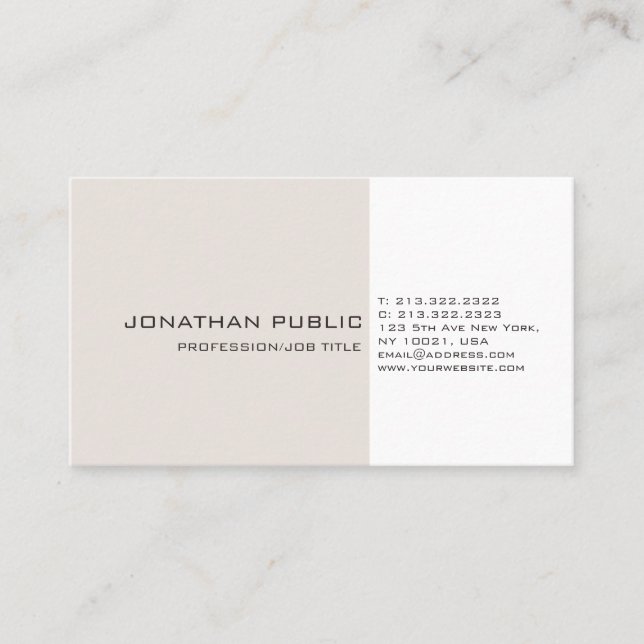Professional Beige White Elegant Artistic Plain Business Card (Front)