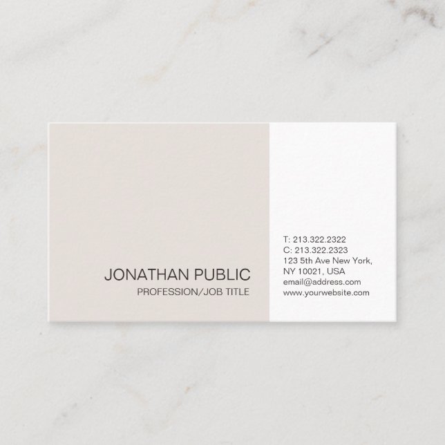 Professional Beige White Elegant Artistic Plain Business Card (Front)
