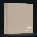 Professional Beige White Monogram Initials Binder<br><div class="desc">Modern professional binder features a minimal design in a stylish beige and white colour palette. Custom name presented in the lower right-hand corner in stylish simple font with complimentary monogram initials in bold classic block typography. Shown with a custom name and monogram initial on the front in modern typography, this...</div>