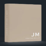 Professional Beige White Monogram Initials Binder<br><div class="desc">Modern professional binder features a minimal design in a stylish beige and white colour palette. Custom name presented in the lower right-hand corner in stylish simple font with complimentary monogram initials in bold classic block typography. Shown with a custom name and monogram initial on the front in modern typography, this...</div>