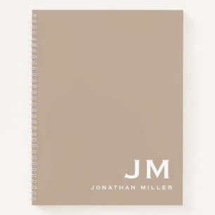 Professional Beige White Monogram Initials Notebook