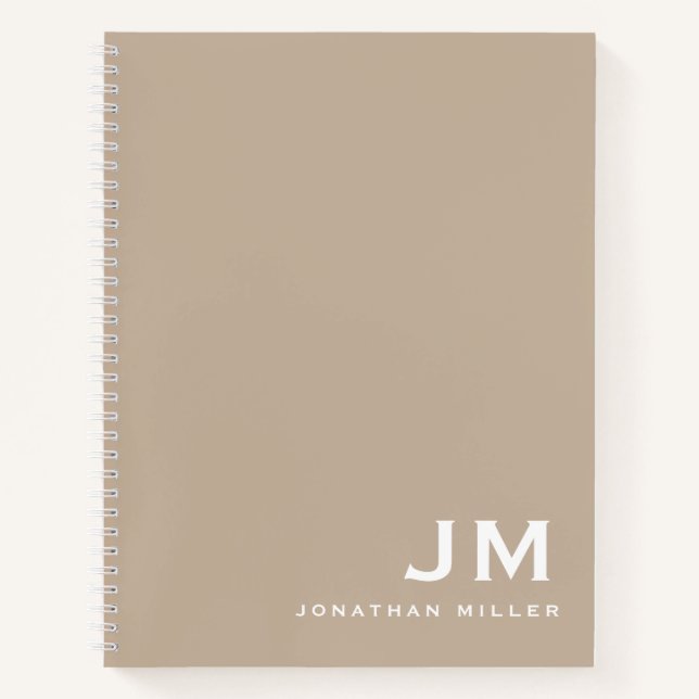 Professional Beige White Monogram Initials Notebook (Front)