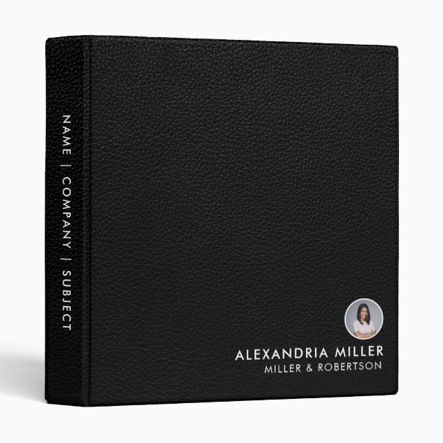 Professional Bio Photo Portfolio Black Leather Binder (Front/Spine)