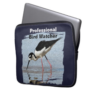Professional Bird Watcher Black White Wading Bird Laptop Sleeve