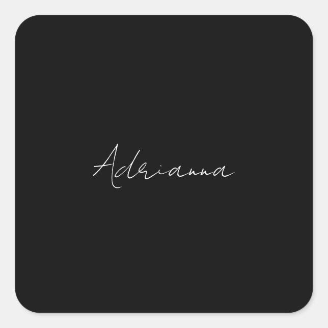 Professional black add your name handwriting retro square sticker (Front)