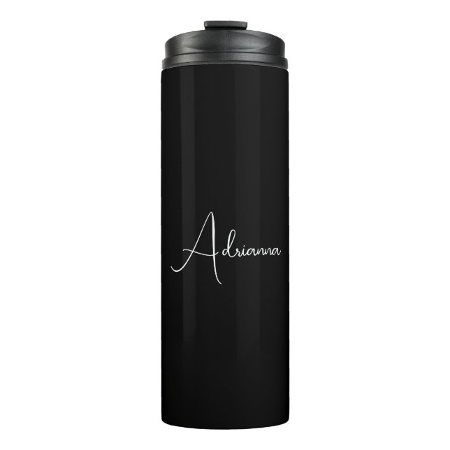 Professional black add your name handwriting retro thermal tumbler (Front)