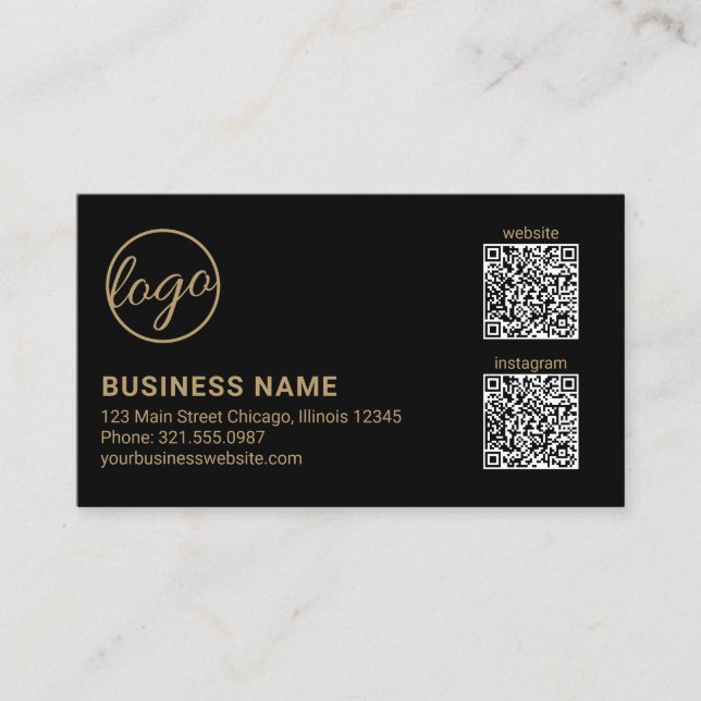 Professional Black and Gold Logo QR Code Modern Business Card (Front)