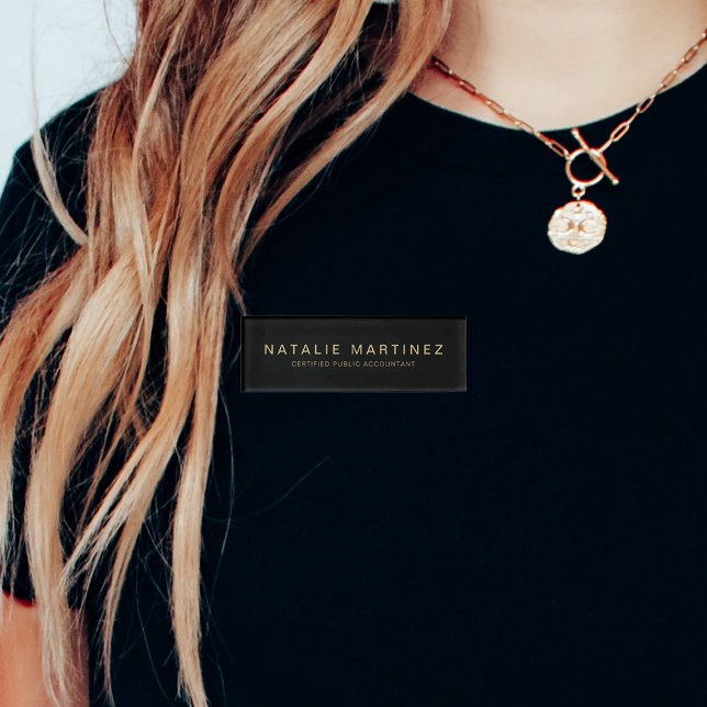Professional Black And Gold Magnetic Employee Name Tag (Creator Uploaded)