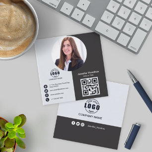 Professional Black and White add Photo QR Code Sq Square Business Card
