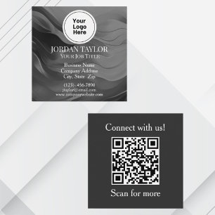 Professional Black and White Logo QR Code Square Business Card