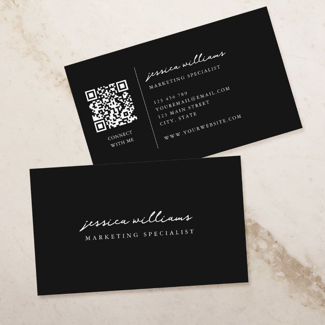 Professional Black and White Minimal Script Business Card (Creator Uploaded)