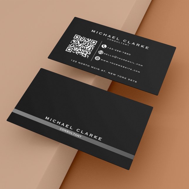 Professional Black and White Modern QR code Business Card (Creator Uploaded)