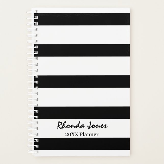 Professional Black and White Stripes Planner (Front)