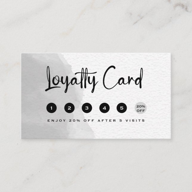 Professional Black and White Watercolor Loyalty Card (Front)