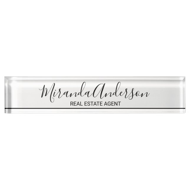 Professional Black and White with Script Name Nameplate (Front)