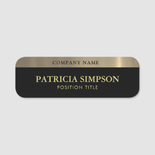Professional Black Background: Elegant Gold Accent Name Tag