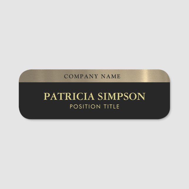 Professional Black Background: Elegant Gold Accent Name Tag (Front)