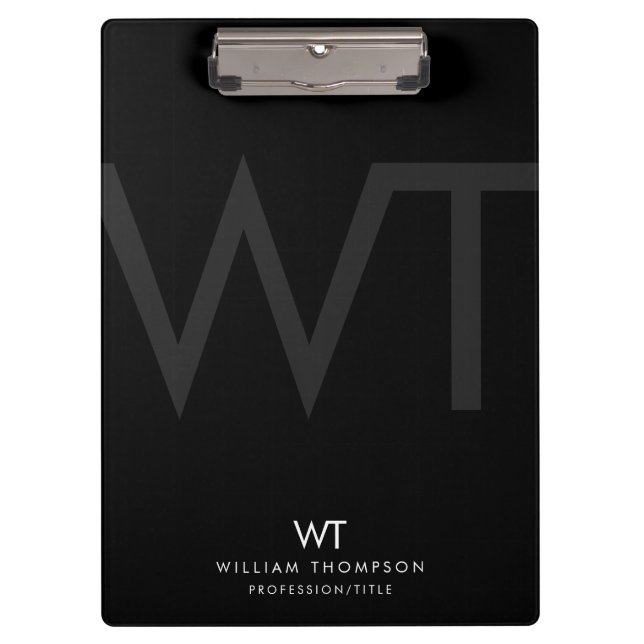 Professional Black Business Monogram Initials  Clipboard (Front)