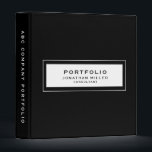 Professional Black Custom Name Portfolio Binder<br><div class="desc">Modern portfolio binder features a minimal design in a black and white colour palette. Portfolio information presented in simple font in a white window with a coordinating frame. Shown with a custom portfolio information, name and title on the front in modern typography, this personalized professional binder is designed with custom...</div>