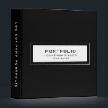 Professional Black Custom Name Portfolio Binder<br><div class="desc">Modern portfolio binder features a minimal design in a black and white colour palette. Portfolio information presented in simple font in a white window with a coordinating frame. Shown with a custom portfolio information, name and title on the front in modern typography, this personalized professional binder is designed with custom...</div>