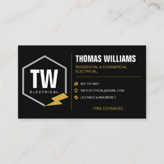 Professional Black Electrician Electrical Services Business Card