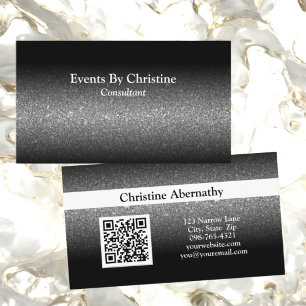 Professional Black Glitter Ombre Minimalist QR Business Card
