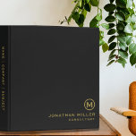 Professional Black Gold Custom Monogram Binder<br><div class="desc">Professional monogrammed binder features a modern minimalist design in black and gold. Custom name presented in the lower right-hand corner in stylish simple font with a complimentary minimal monogram medallion. A modern binder for home or office, a professional monogrammed binder for your workspace. Ideal for consultants, attorneys, real estate agents,...</div>