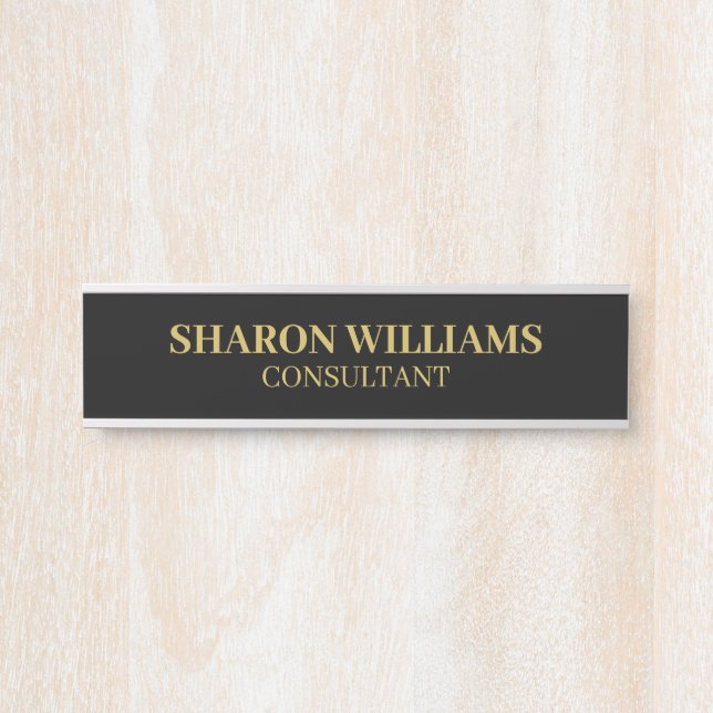 Professional Black Gold Custom Name Title Employee Door Sign (Front)
