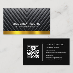Professional Black & Gold Landscape Architect QR Business Card