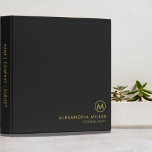 Professional Black Gold Monogram Binder<br><div class="desc">Modern professional binder features a minimal design in a black and gold colour palette. Custom monogram initial name and title presented in the lower thirds, in stylish simple font and custom name, company or subject on the spine. A modern minimalist binder for home or office, a simple modern monogrammed binder...</div>