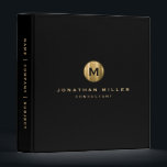 Professional Black Gold Monogram Binder<br><div class="desc">Simple Professional Monogram Black Gold Brushed Metal Monogram Emblem Name Title Custom Text Office Professional Work 3 ring binder</div>
