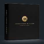 Professional Black Gold Monogram Binder<br><div class="desc">Simple Professional Monogram Black Gold Brushed Metal Monogram Emblem Name Title Custom Text Office Professional Work 3 ring binder</div>