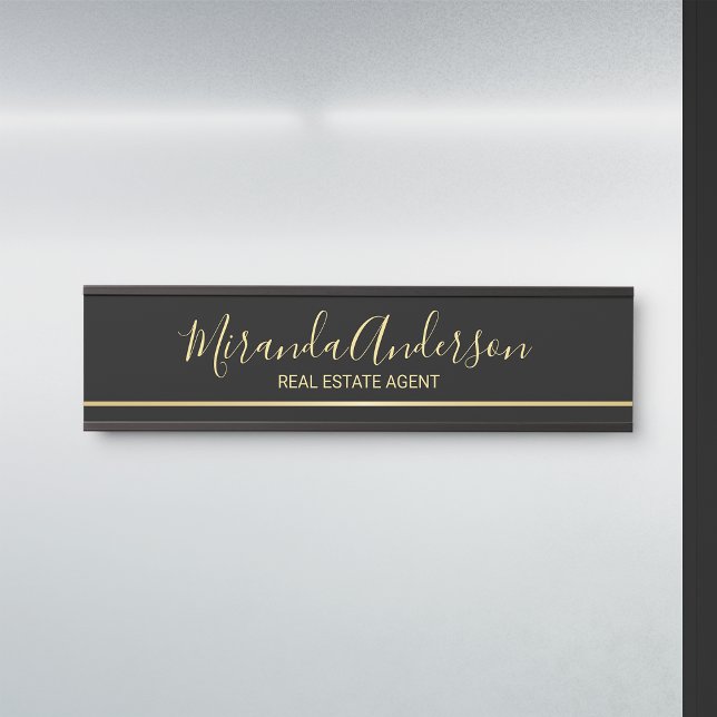 Professional Black & Gold with Modern Script Name Door Sign (Creator Uploaded)