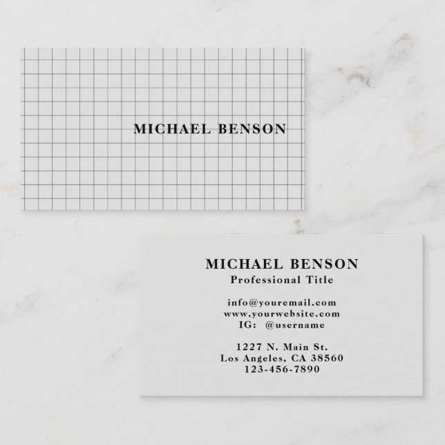 Professional Black Gray Grid Stylish Business Card (Front/Back)