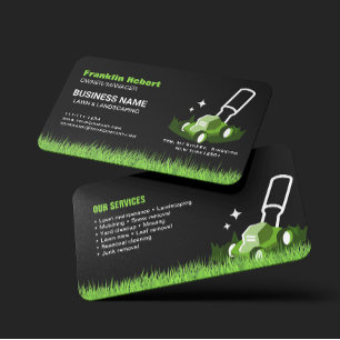 Professional Black Green Lawn Care & Landscaping Business Card