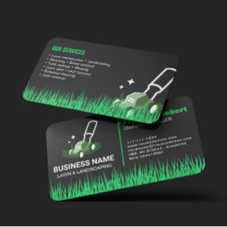 Professional Black Green Lawn Care & Landscaping Business Card