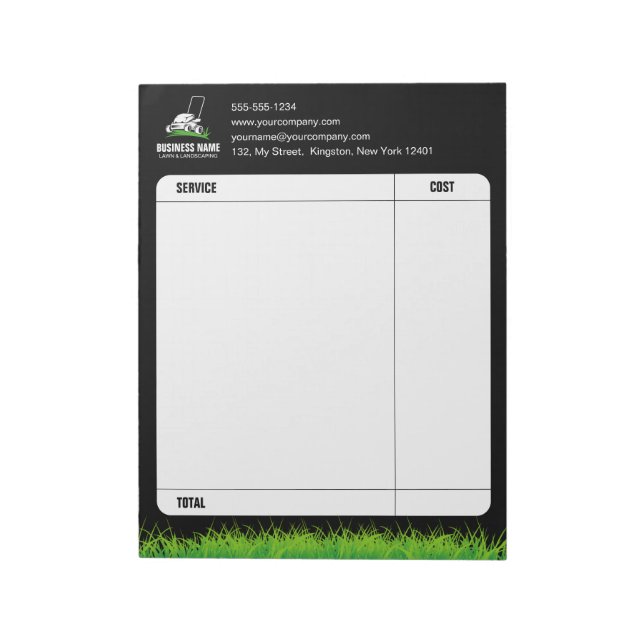 Professional Black Green Lawn Care & Landscaping Notepad (Rotated)
